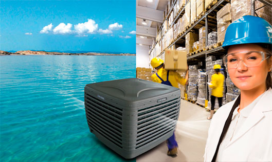 Air conditioning of industrial buildings with evaporative air conditioners